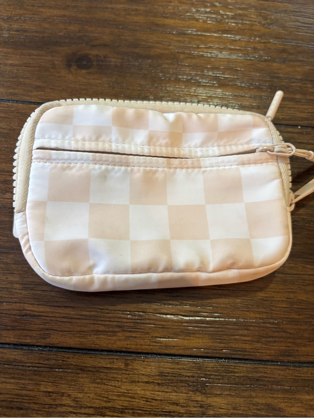 Tan/Nude Checkered Compact Zip Pouch